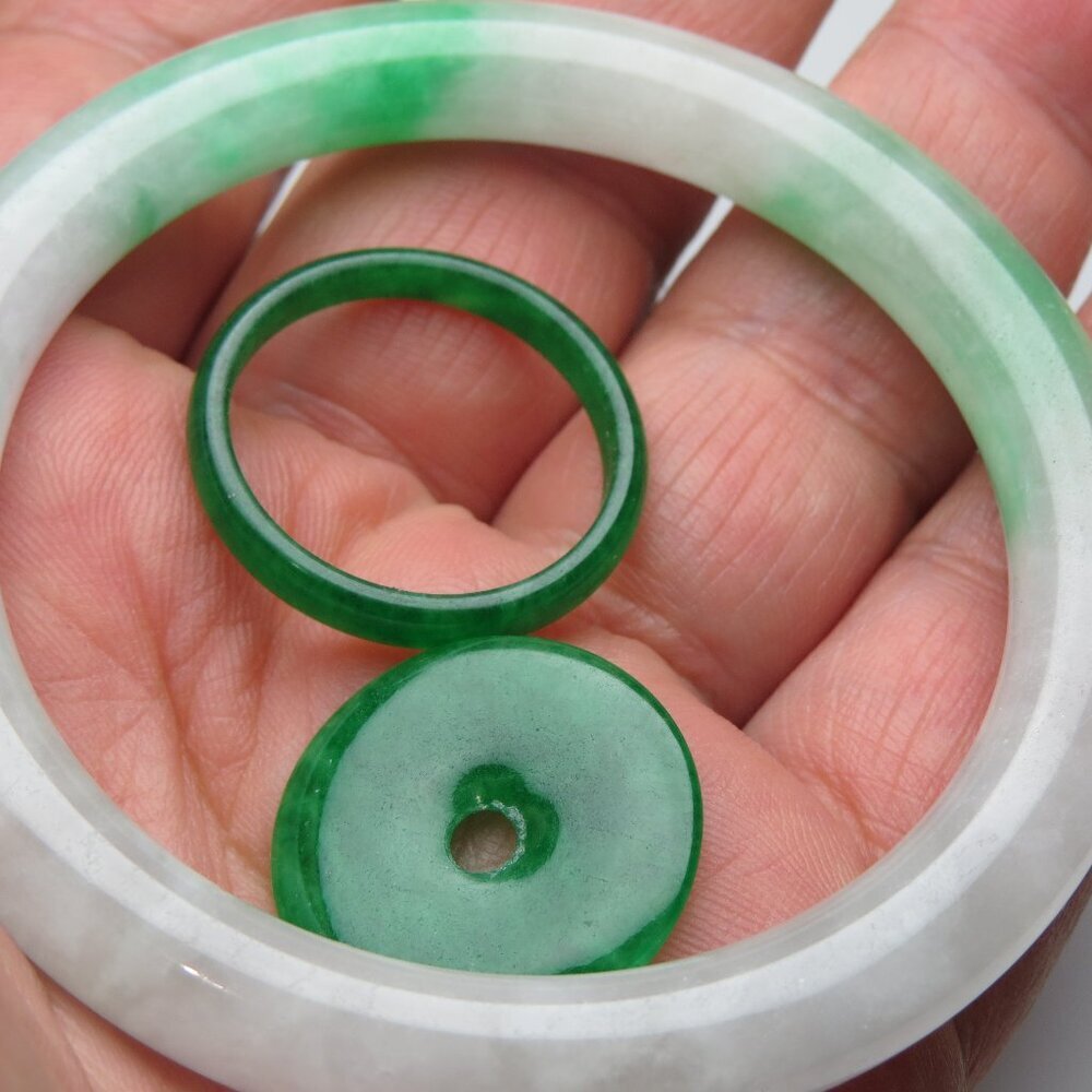 "Natural Jade bangle +   FREE Jade Ring & Jade Donut 55mm "